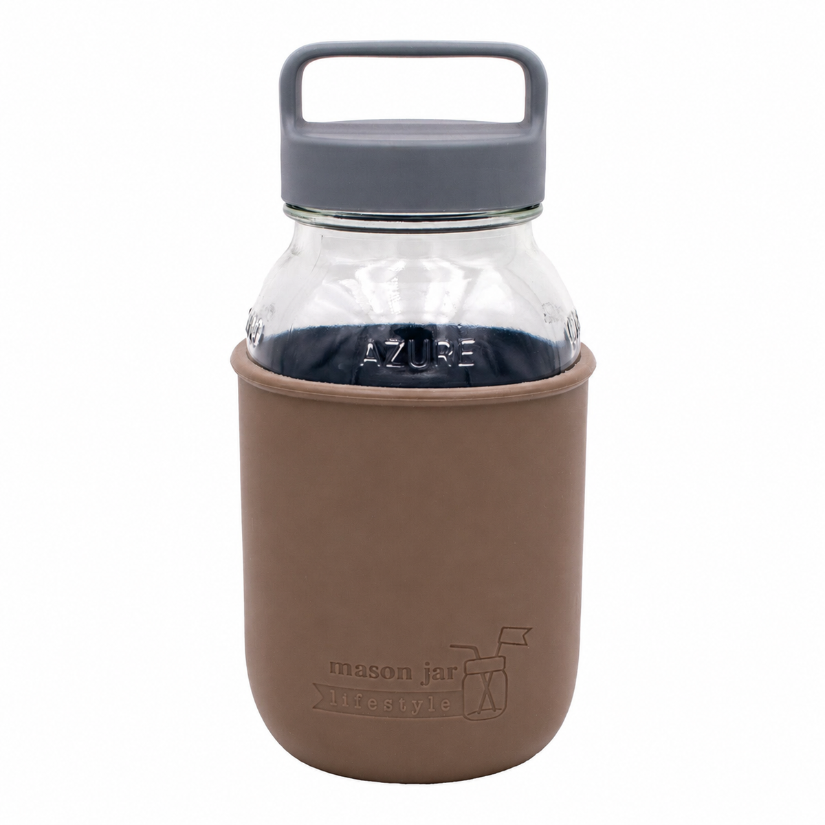 Mason Jar Lifestyle 32oz Quart Glass Water Bottle with Silicone Sleeve & Carry Handle