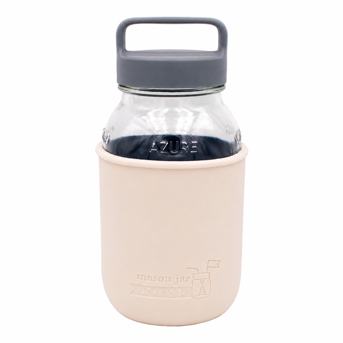 Mason Jar Lifestyle 32oz Quart Glass Water Bottle with Silicone Sleeve & Carry Handle