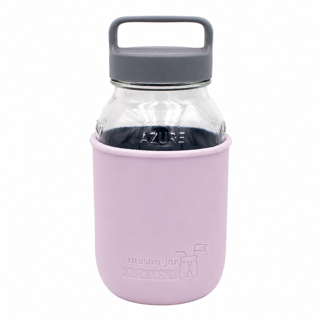 Mason Jar Lifestyle 32oz Quart Glass Water Bottle with Silicone Sleeve & Carry Handle