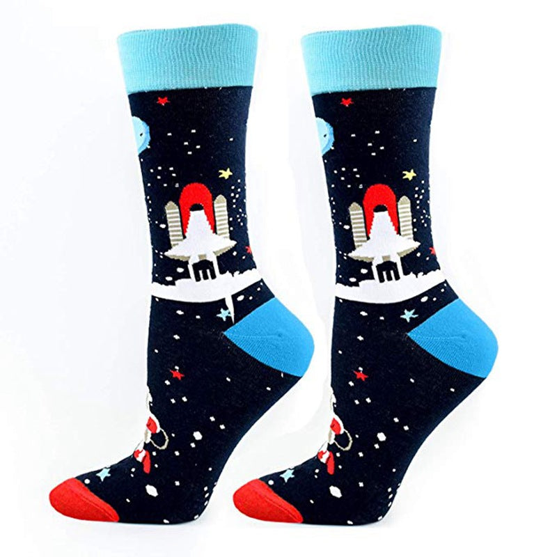 Math Print Men's Socks Space Leisure In Tube Socks Autumn And Winter New Style Cotton Socks Trendy Socks