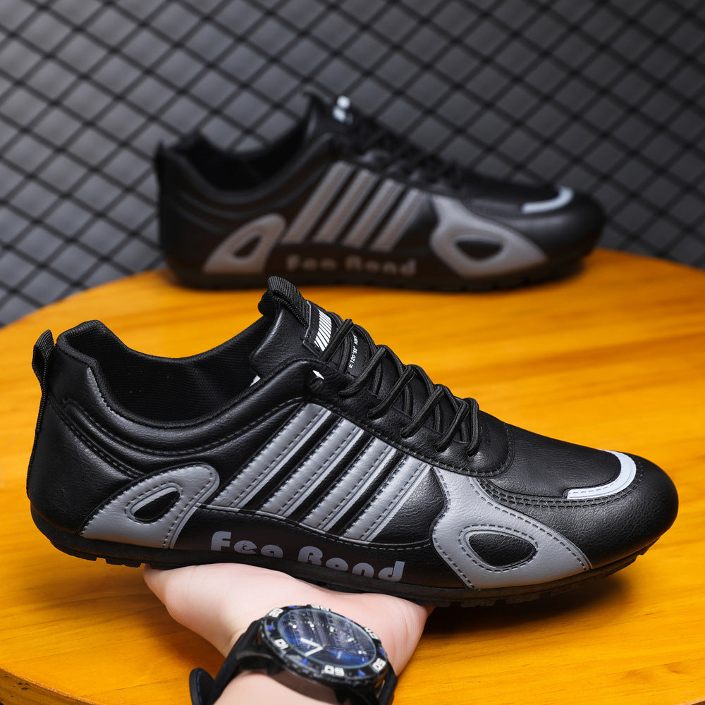 Men's breathable leather casual versatile soft sole lightweight no tie bean shoes