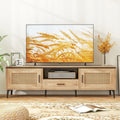 Mid Century Modern Entertainment Center with 2 Cabinets and Storage Drawer-Oak
