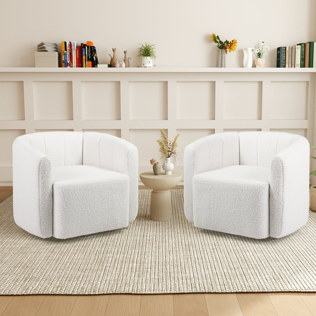 Modern Upholstered Sherpa Accent Chair with Curved Backrest and Armrests-White