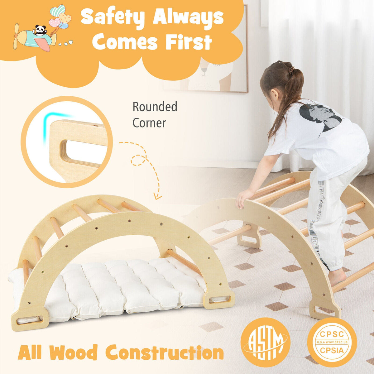 2-in-1 Arch Rocker with Soft Cushion for Toddlers-Natural