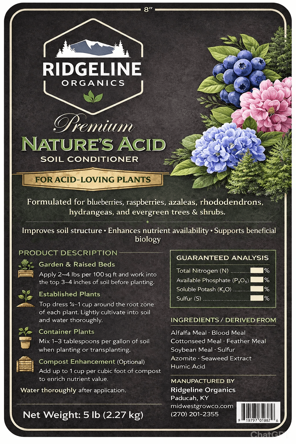 Ridgeline Organics Nature’s Acid — Soil Conditioner 5lb