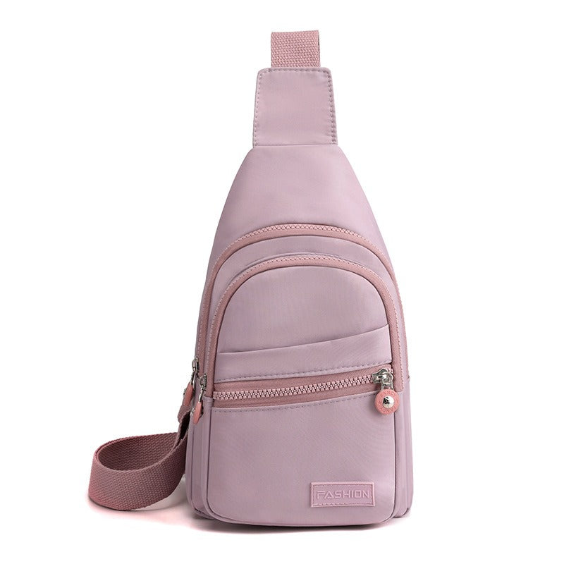 New trendy and fashionable multi-layer chest bag for women, simple and lightweight nylon fabric shoulder bag, Korean version leisure travel crossbody backpack