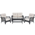 4 Pieces Patio Wicker Furniture Set Loveseat Sofa Coffee Table with Cushion-Beige
