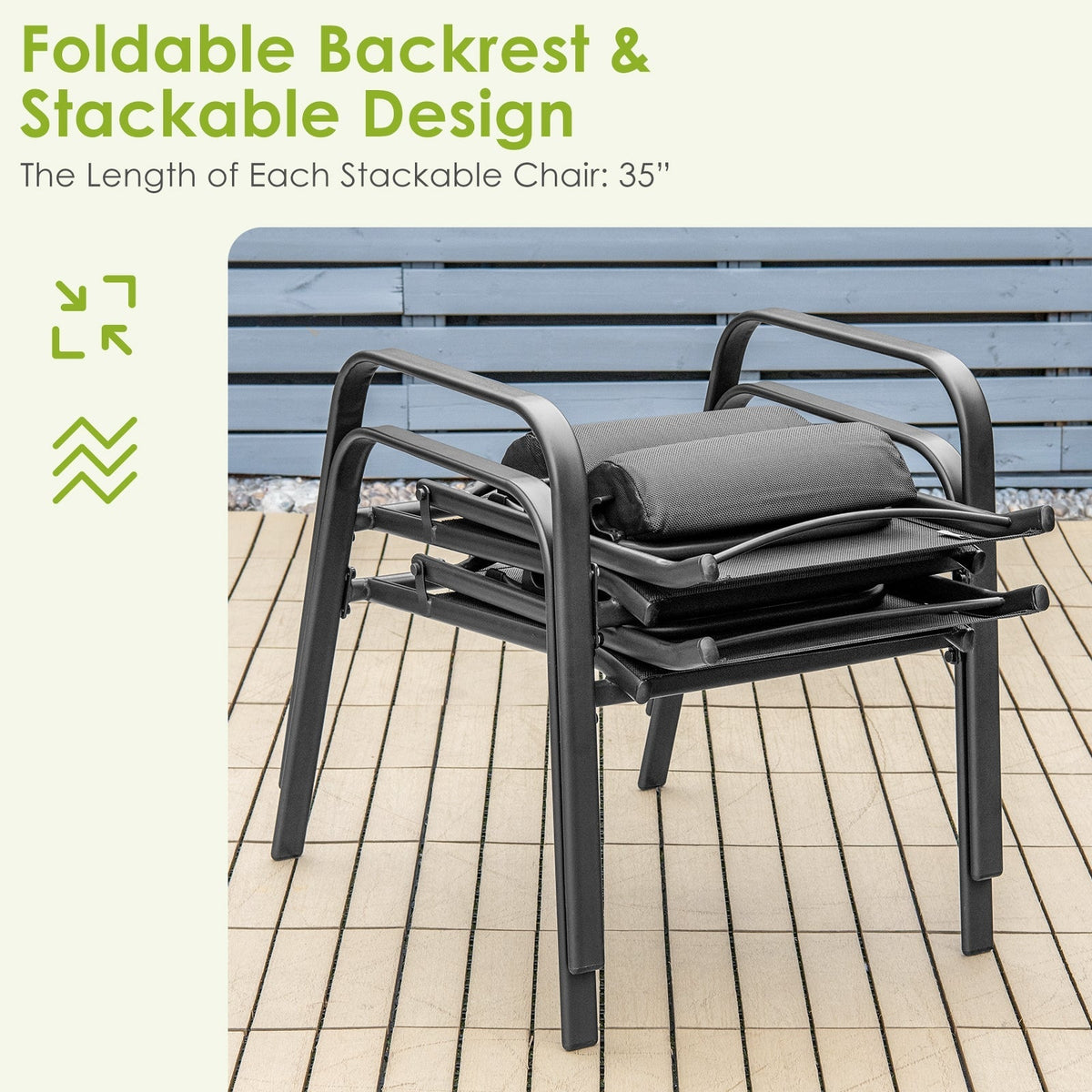 3 Pieces Patio Bistro Furniture Set with Adjustable Backrest