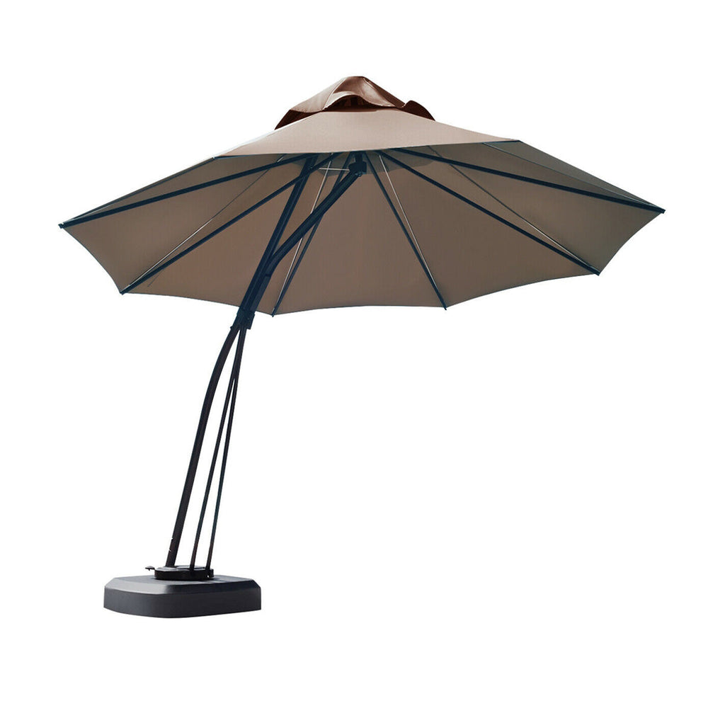 11 Feet Outdoor Cantilever Hanging Umbrella with Base and Wheels