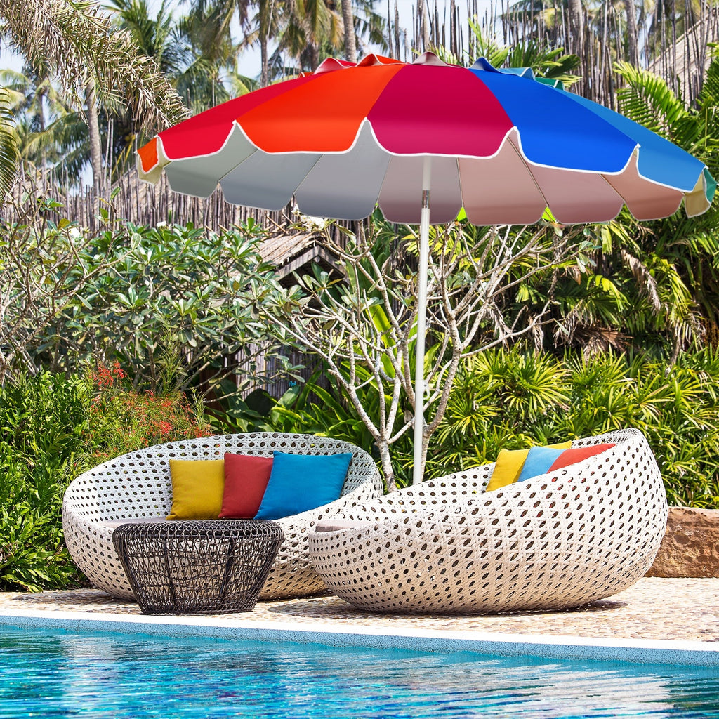 8FT Portable Beach Umbrella with Sand Anchor and Tilt Mechanism for Garden and Patio