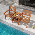 Outdoor Patio Wood 2-Seat Conversation Set with Coffee Table and Umbrella Hole