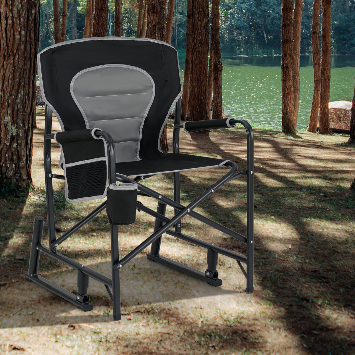 Outdoor Rocker Camping Chair with Dual Springs and Padded Back