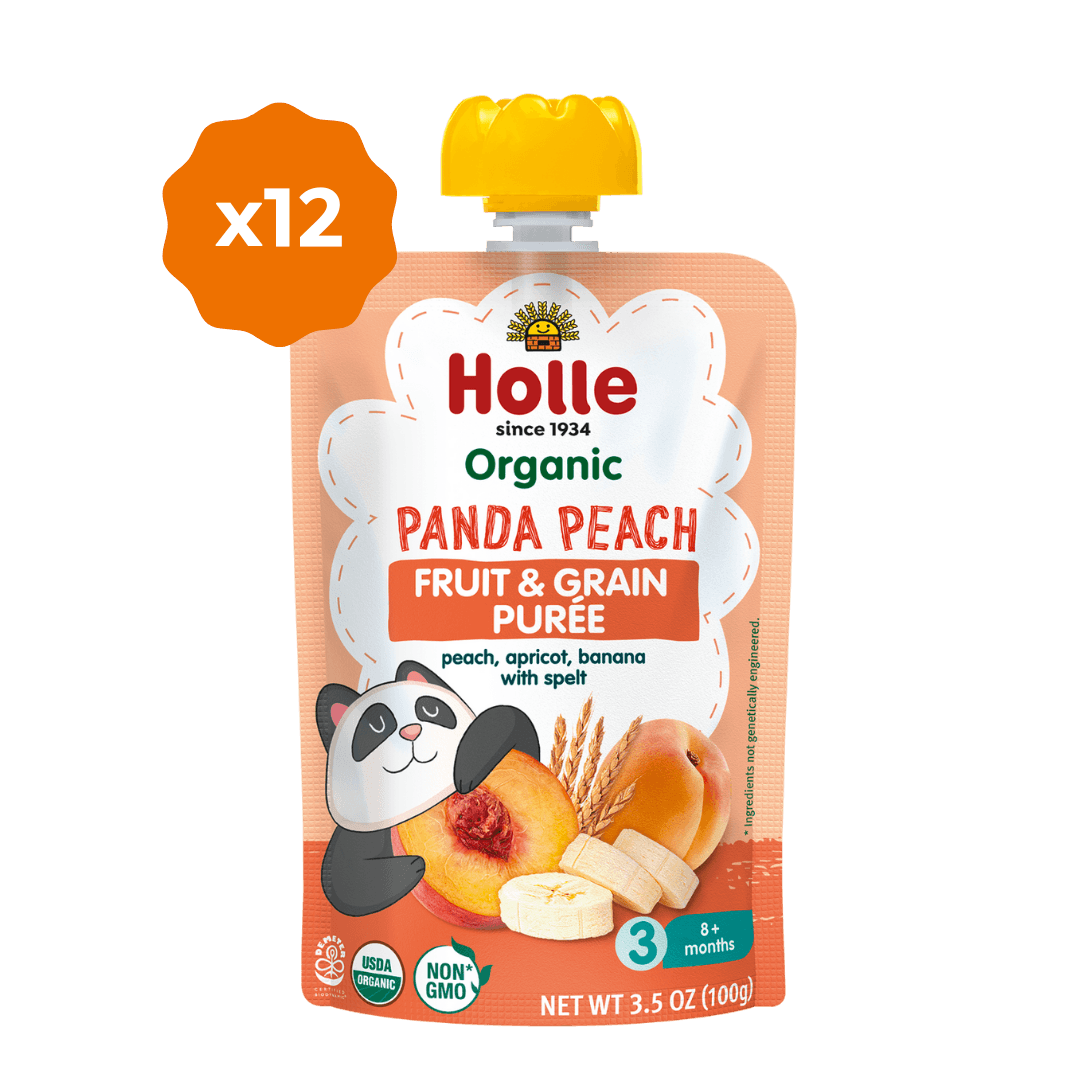 Holle Organic Panda Peach - Fruit & Grain Purée Pouches