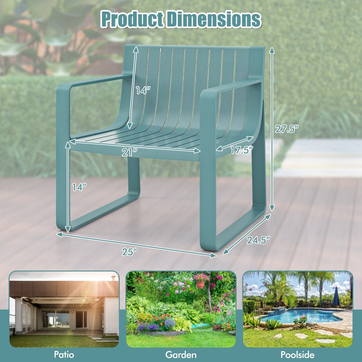 Patio Chairs Set of 2 with Curved Backrests and Seats