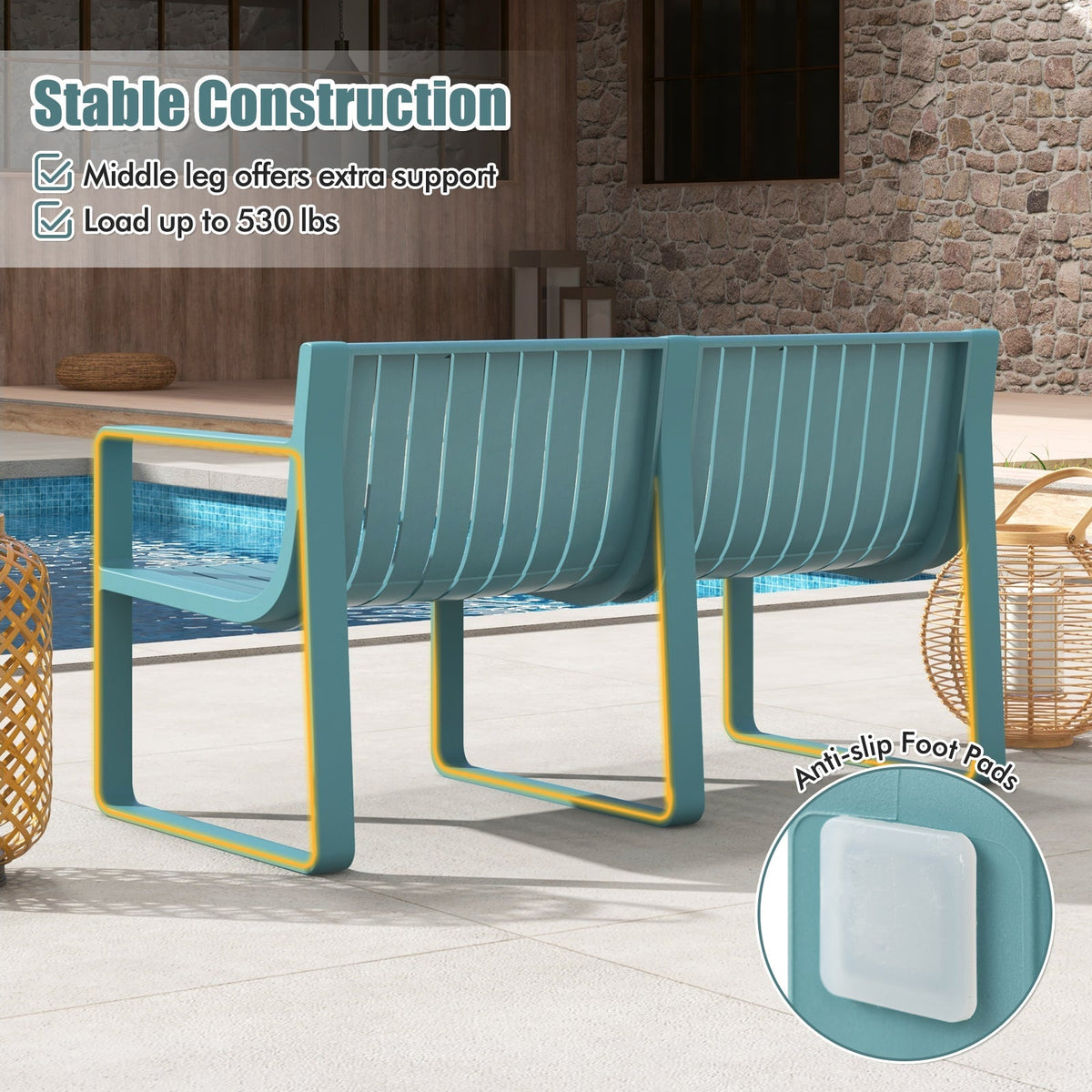 Weather-resistant Plastic 2-Person Bench with Curved Backrest