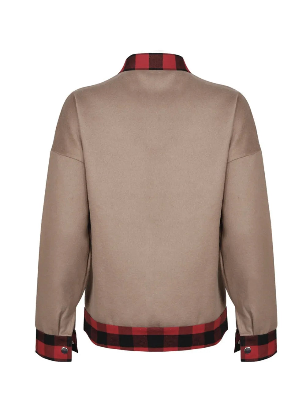 Plaid Trim Long Sleeve Jacket