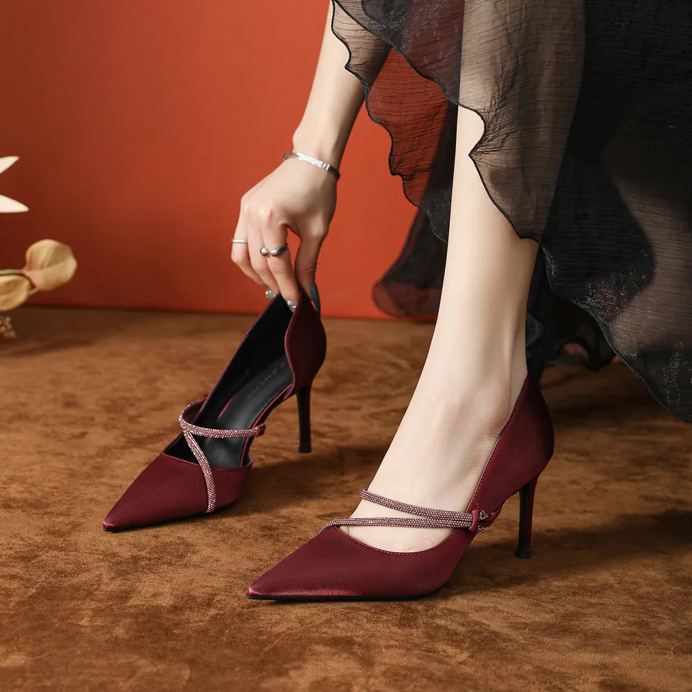 Point Toe Rhinestone High Heel Pumps