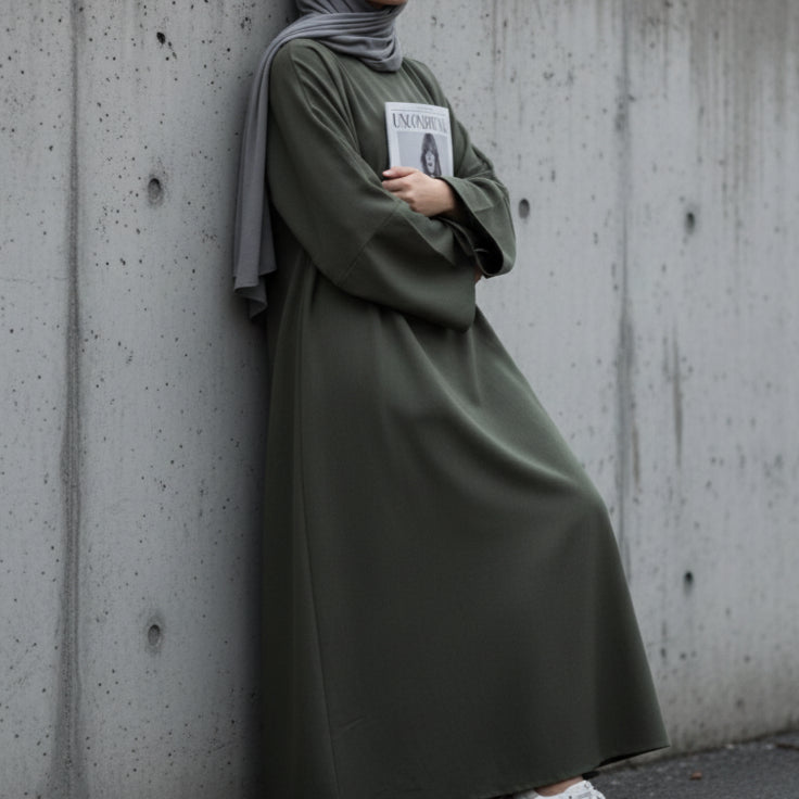 Premium Linen Effect Pullover Abaya with Pockets (MA341)