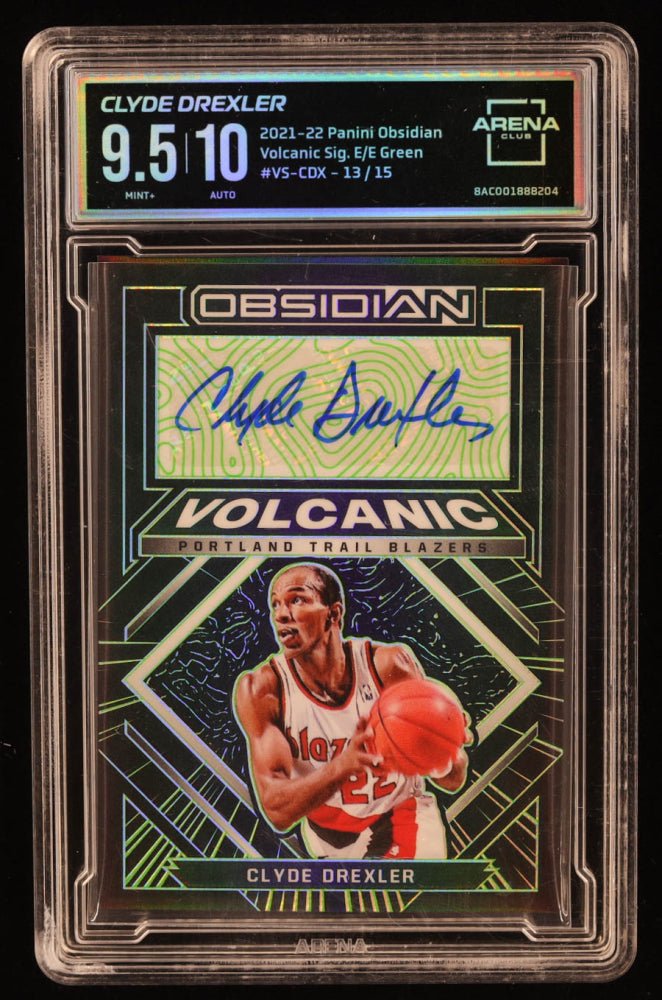 Clyde Drexler 2021-22 Obsidian Volcanic Electric Etch Green #22 13/15 Arena 9.5