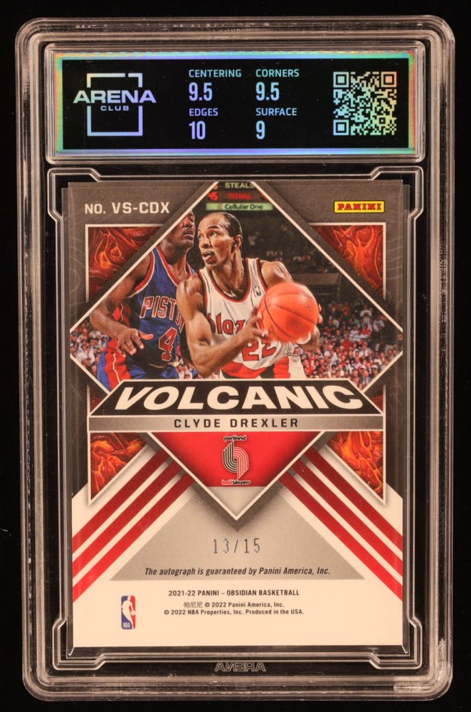 Clyde Drexler 2021-22 Obsidian Volcanic Electric Etch Green #22 13/15 Arena 9.5