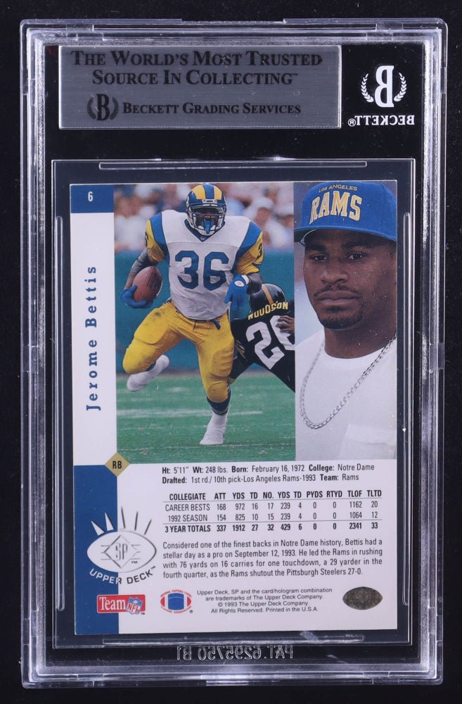 Jerome Bettis Signed 1993 SP #6 RC (BGS) Rookie Card