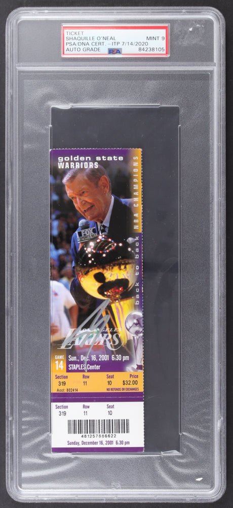 Shaquille O'Neal Signed 2001-02 Lakers Back to Back Champs Ticket (PSA | Auto 9)