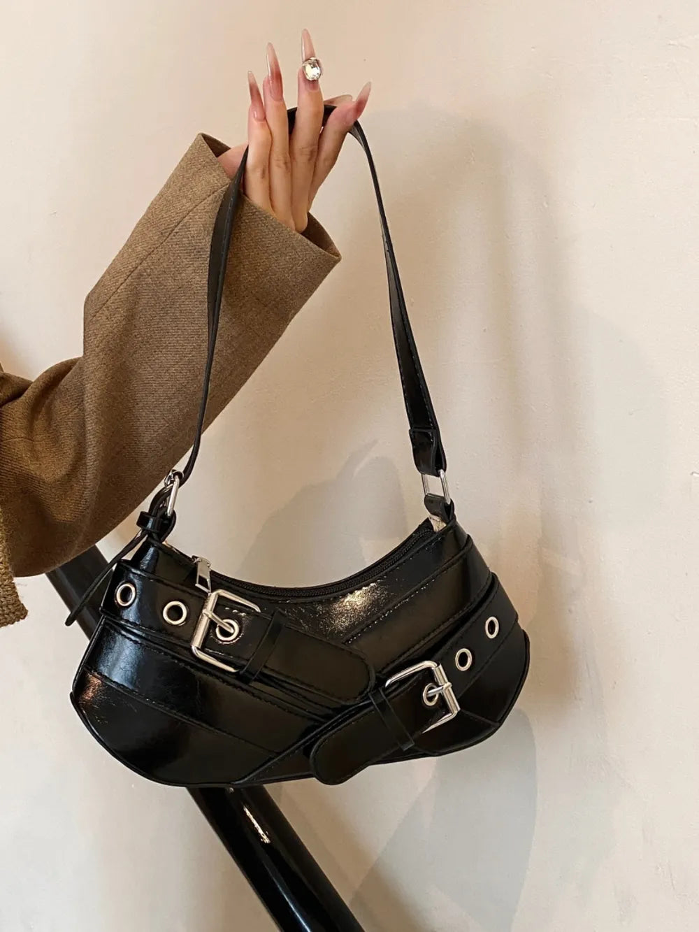 PU Leather Buckle Shoulder Bag
