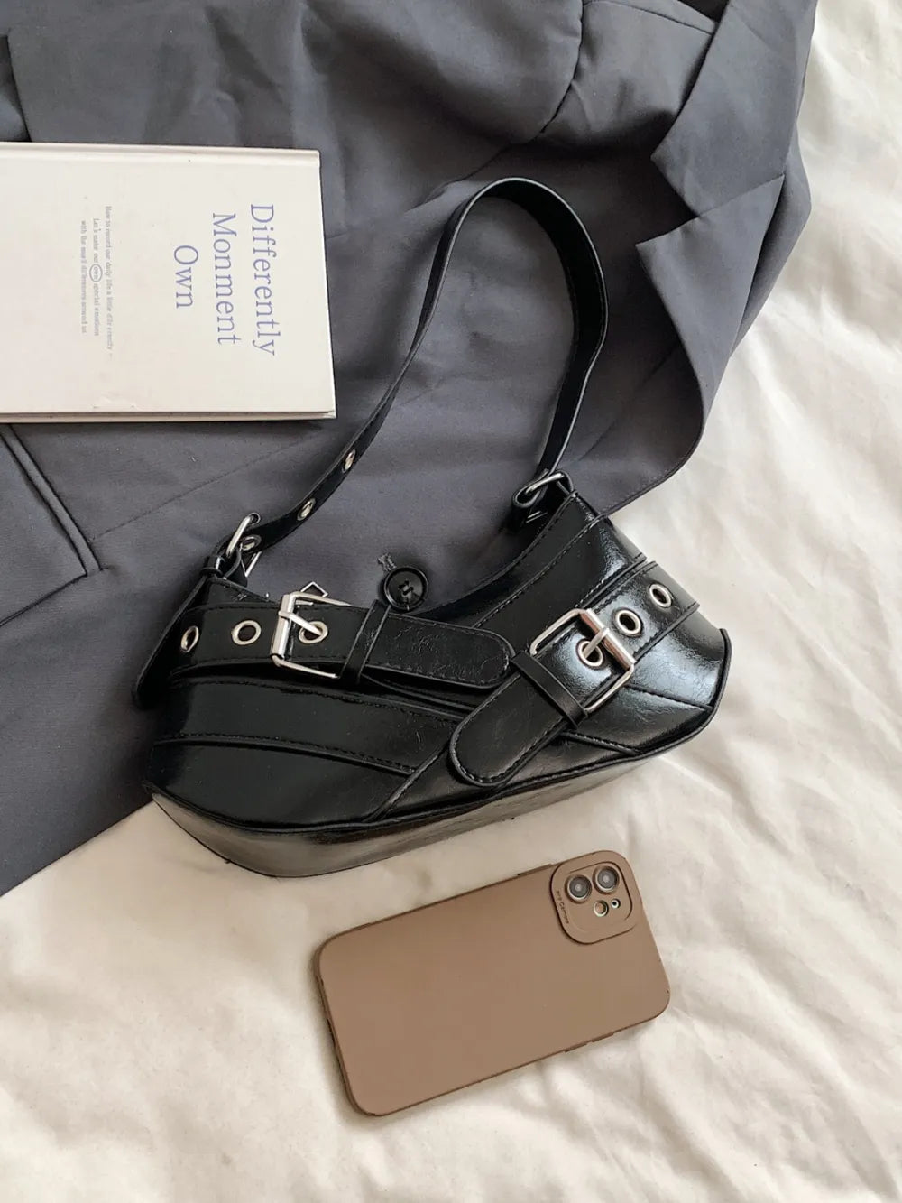 PU Leather Buckle Shoulder Bag