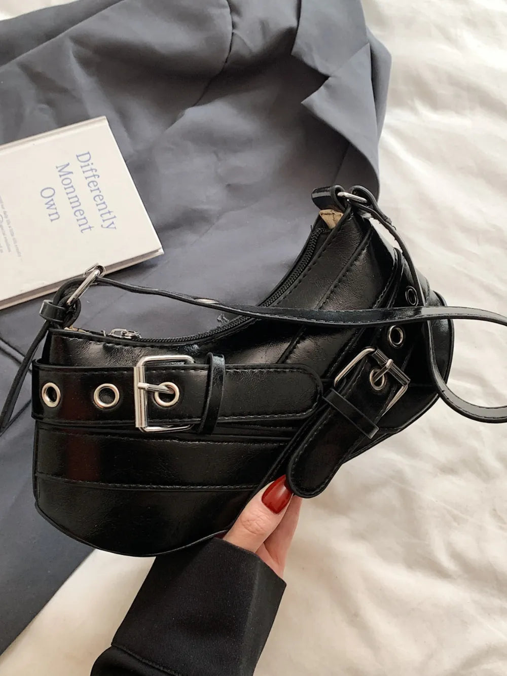 PU Leather Buckle Shoulder Bag