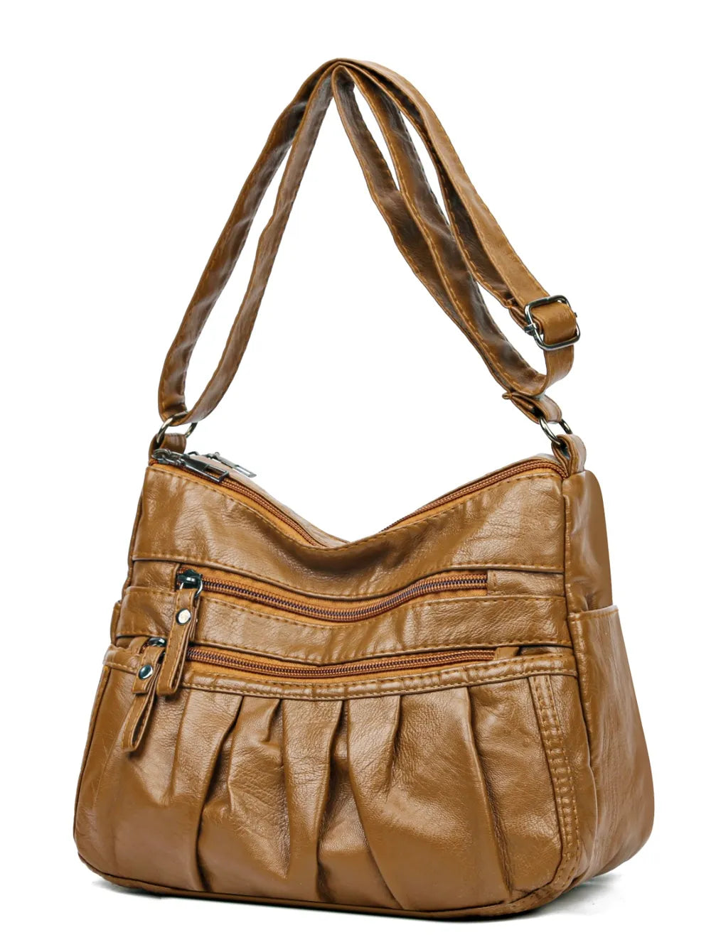 PU Leather Ruched Adjustable Strap Shoulder Bag