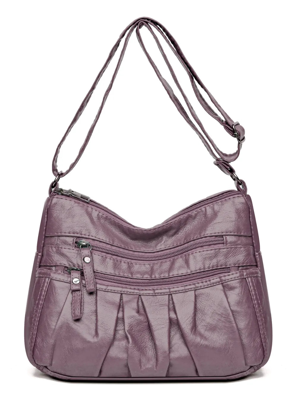 PU Leather Ruched Adjustable Strap Shoulder Bag