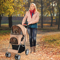 Folding Pet Stroller with Storage Basket and Adjustable Canopy-Beige