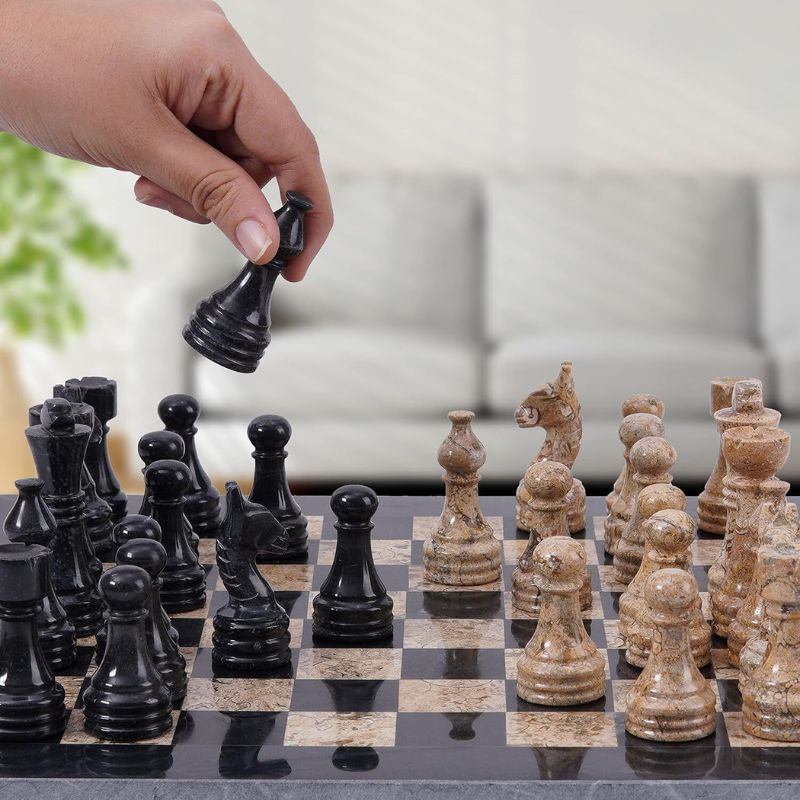 Black and Coral 12 inches  Premium Quality Marble Chess Set