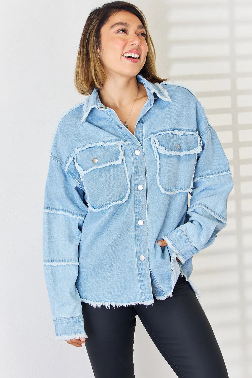 Raw Hem Dropped Shoulder Denim Top