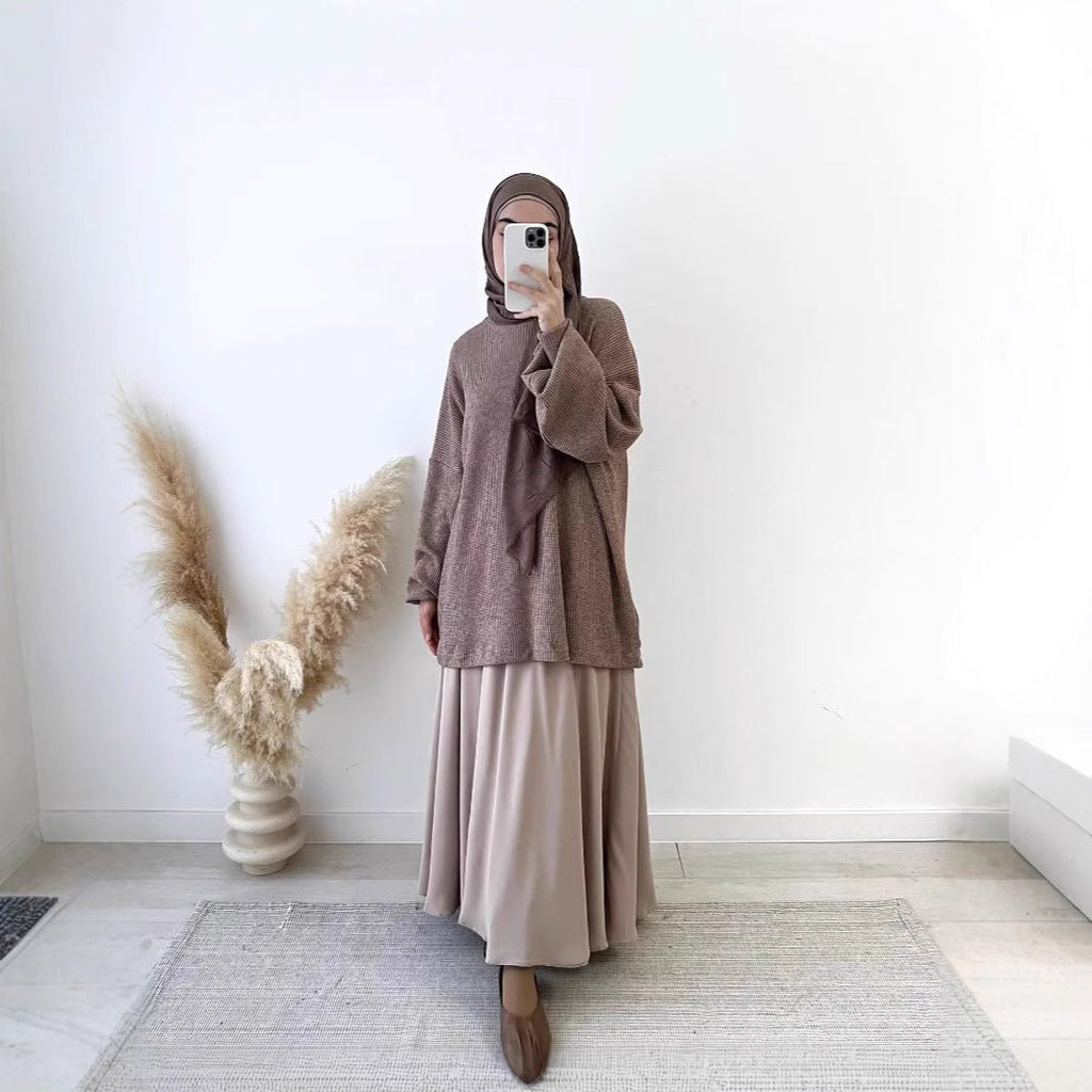 Ribbed Knit Sweater & Maxi Skirt Set | Oversized Pullover Two-Piece(MS224)