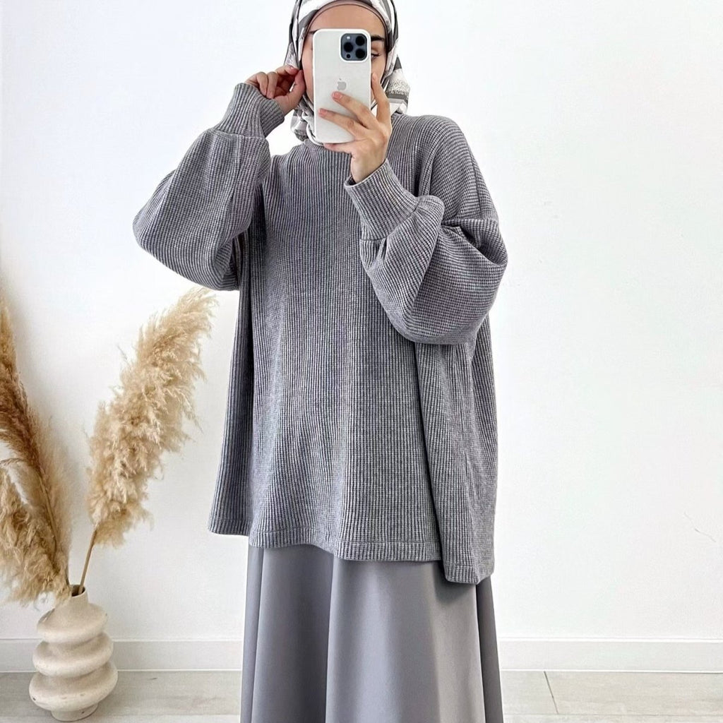 Ribbed Knit Sweater & Maxi Skirt Set | Oversized Pullover Two-Piece(MS224)