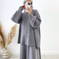 Ribbed Knit Sweater & Maxi Skirt Set | Oversized Pullover Two-Piece(MS224)