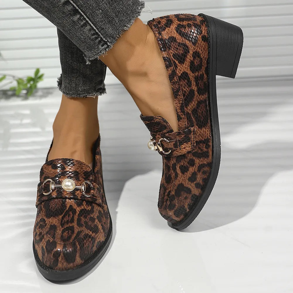 Round Toe Block Heel Loafers