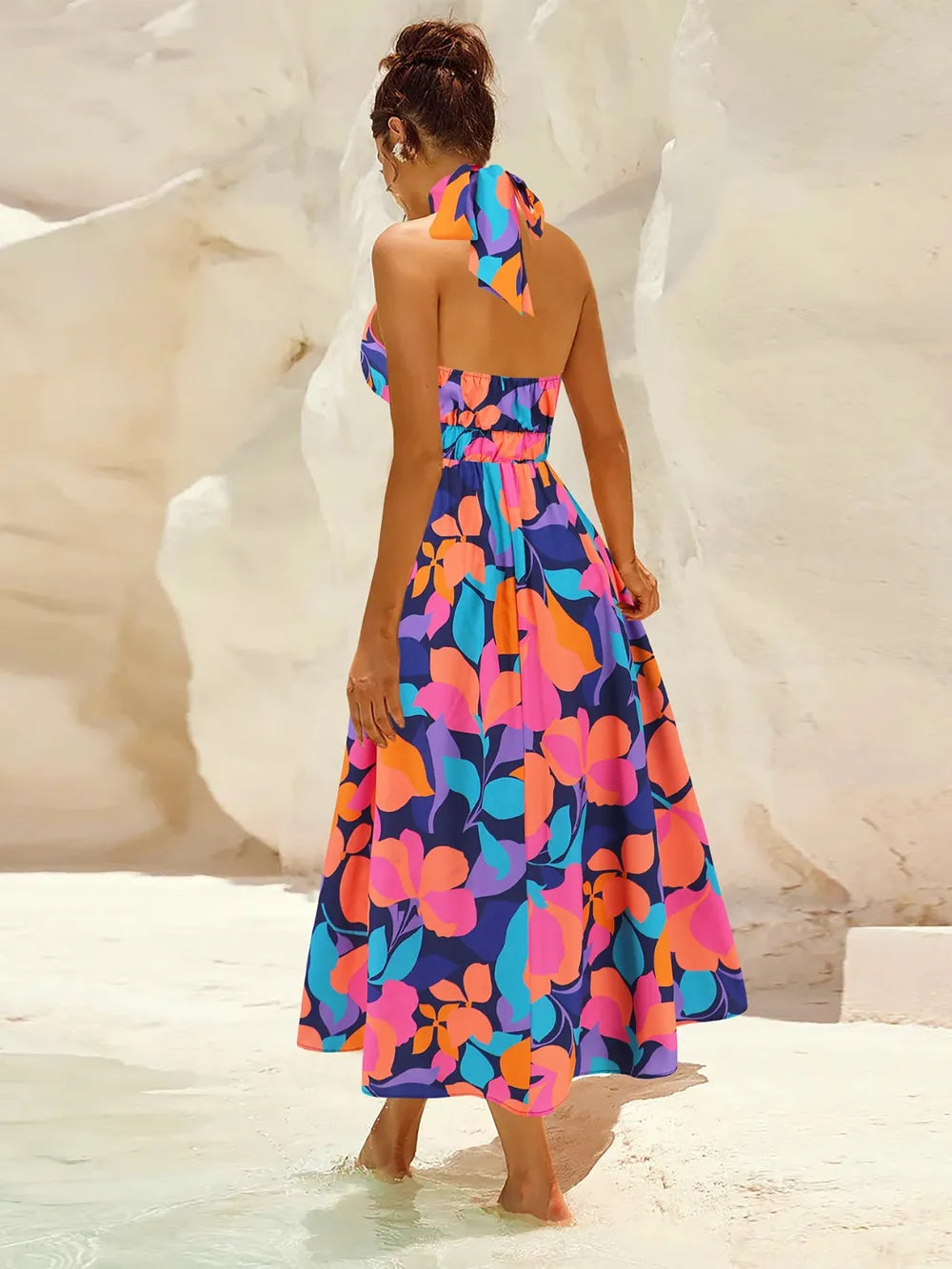 Ruched Printed Halter Neck Dress
