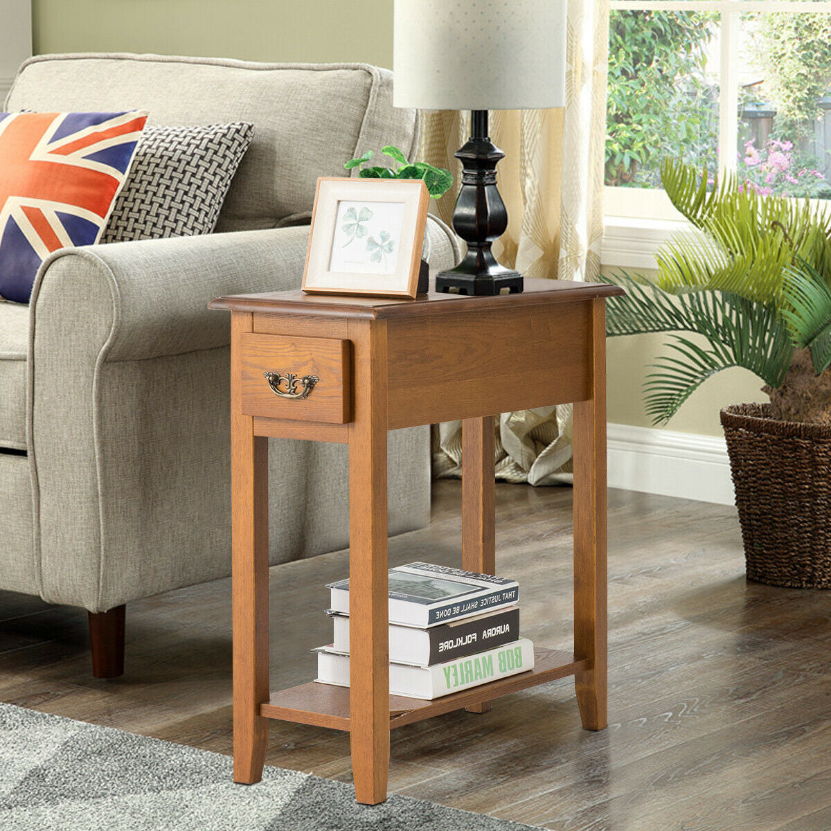 End Table Bedside Sofa End Table Narrow Nightstand with Wooden Legs