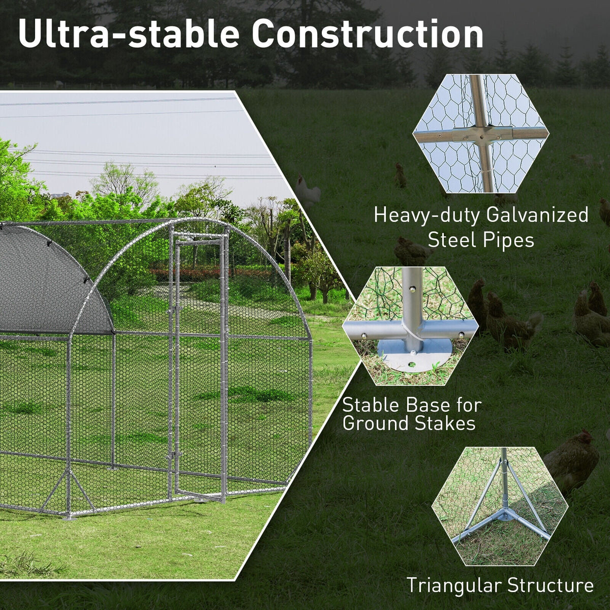 6.2 Feet/12.5 Feet/19 FeetLarge Metal Chicken Coop Outdoor Galvanized Dome Cage with Cover-M