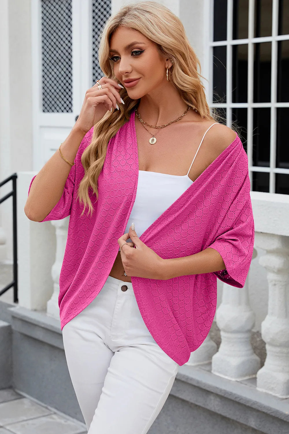Solid color mid sleeved cardigan knitted cardigan jacket air-conditioned sweater