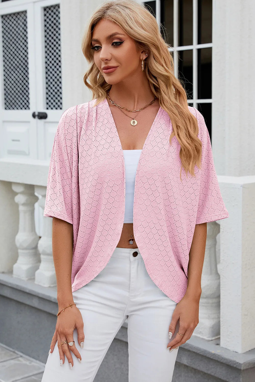 Solid color mid sleeved cardigan knitted cardigan jacket air-conditioned sweater