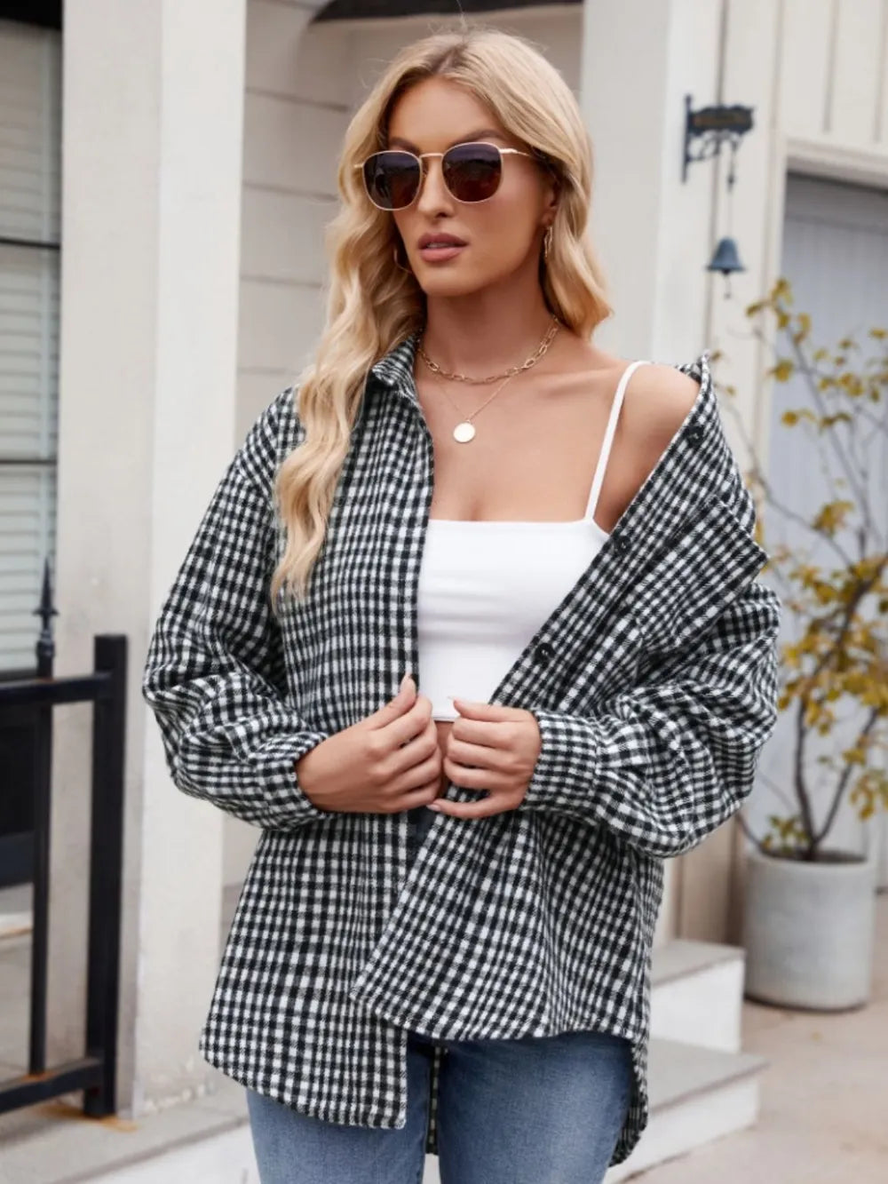 Thousand bird plaid button down flannel shirt
