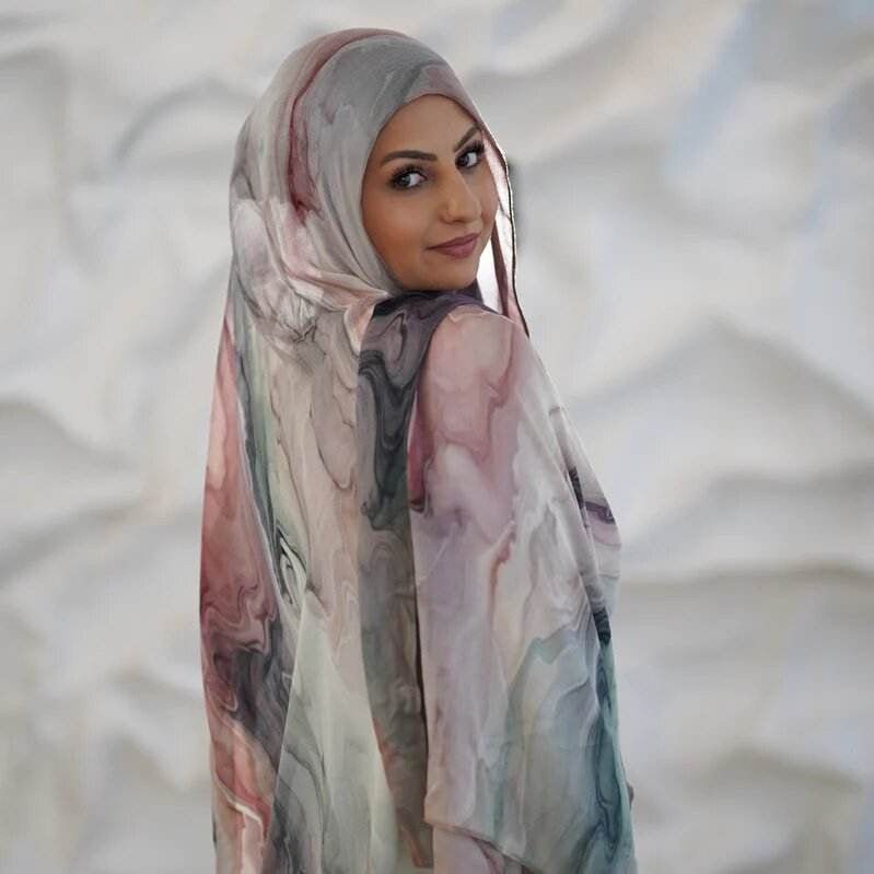 Tie-Dye Watercolor Print Satin Hijab Scarf(MH212)