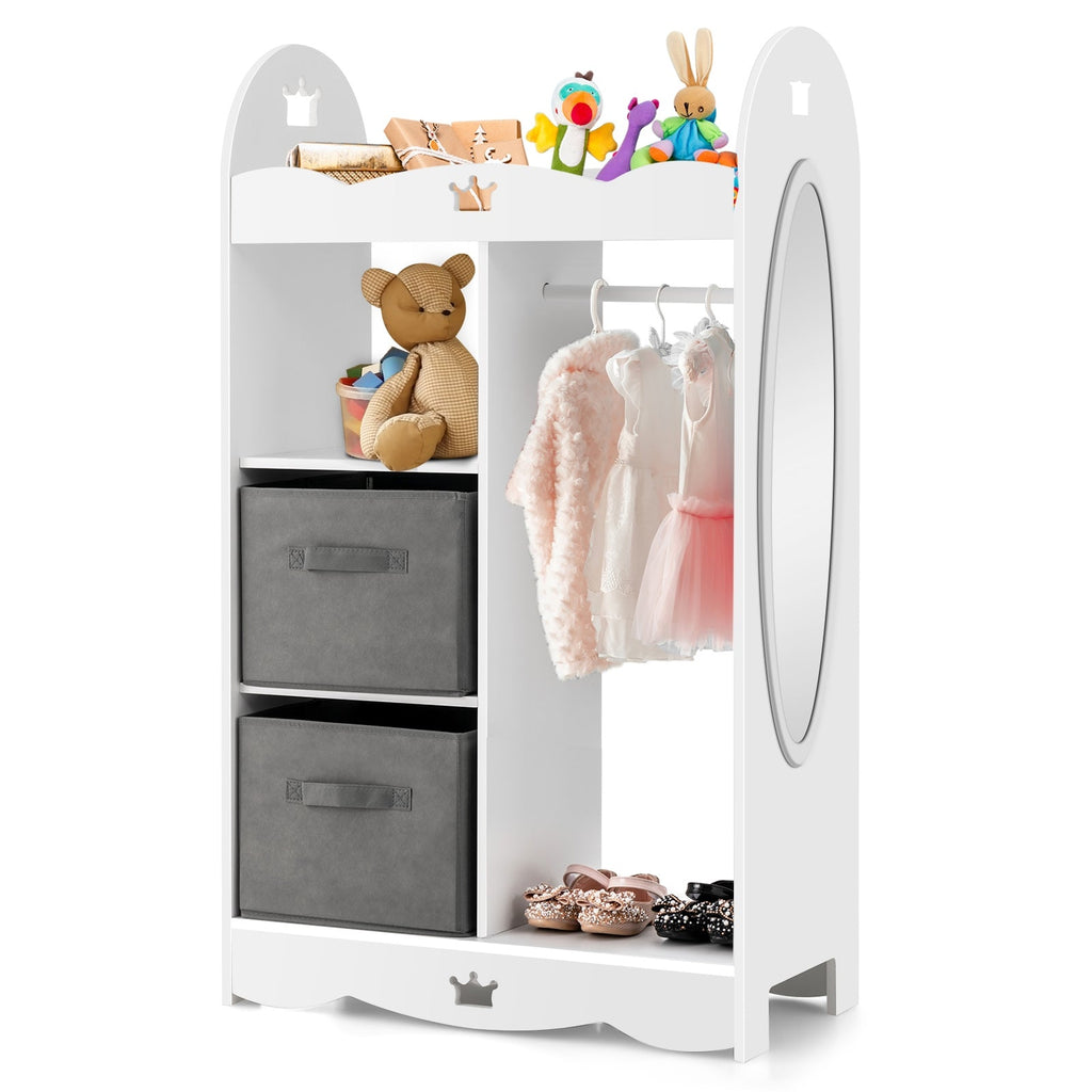 Kids Dress up Storage Costume Closet with Mirror and Toy Bins-White