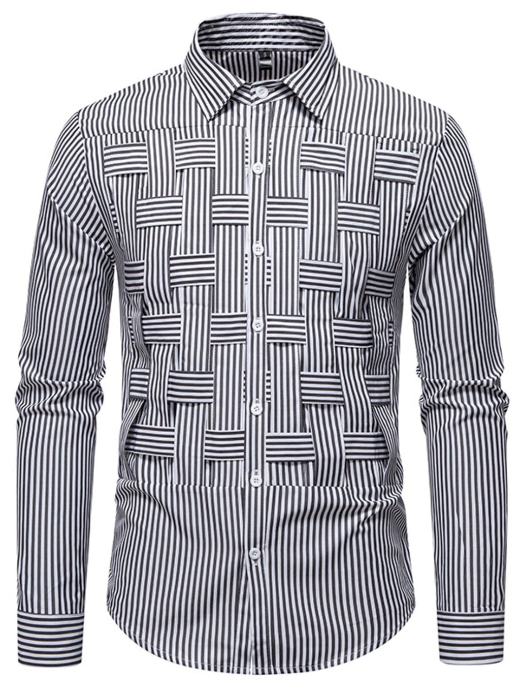 Men's Striped Woven Pattern Long Sleeve Shirt