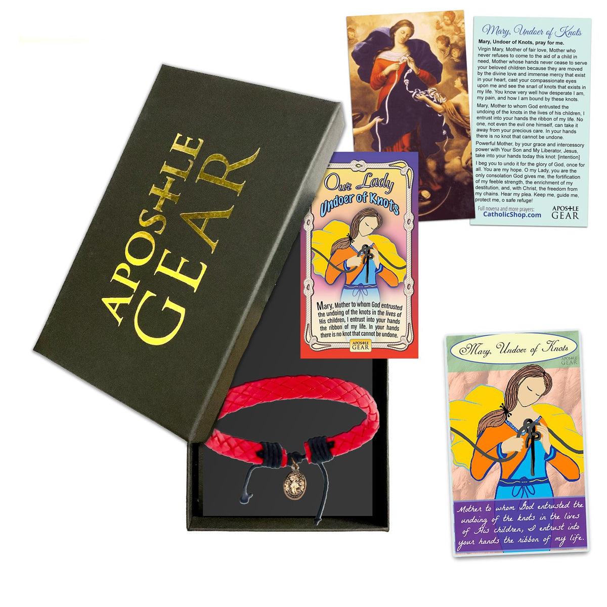 Our Lady Undoer of Knots Braided Bracelet with Medal - Red