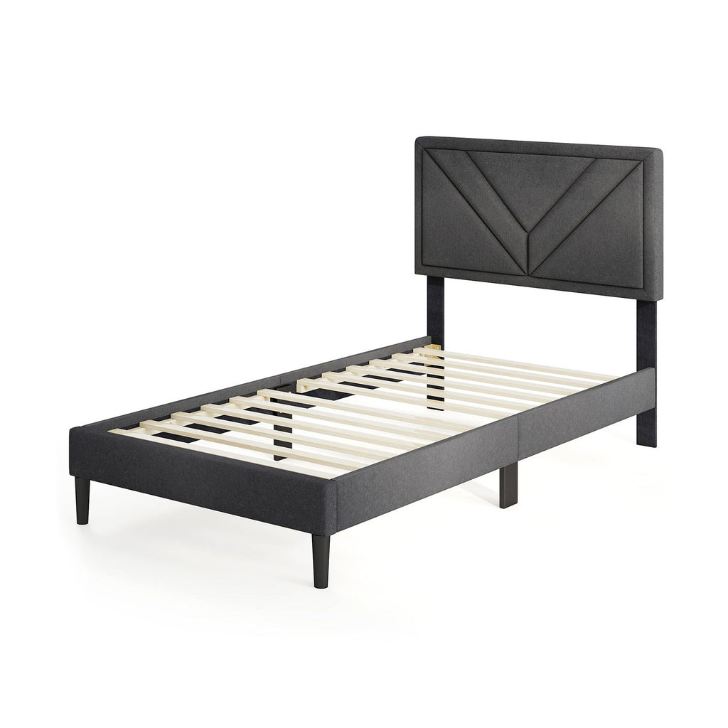Upholstered Platform Bed with Tufted Headboard and Wooden Slats