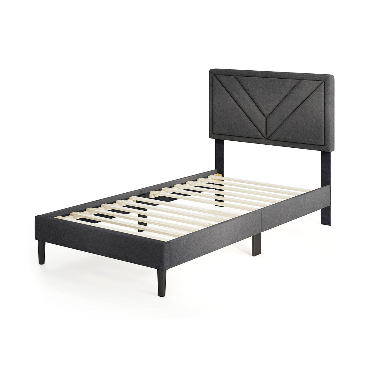 Upholstered Platform Bed with Tufted Headboard and Wooden Slats